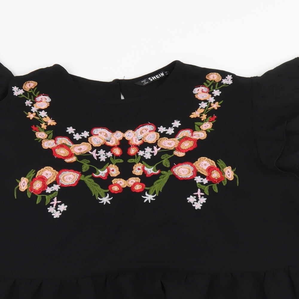 SheIn Womens Black Polyester Basic Blouse Size L Round Neck