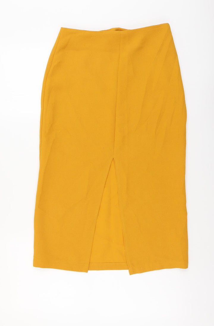 Topshop Womens Yellow Polyester Straight & Pencil Skirt Size 8 Zip