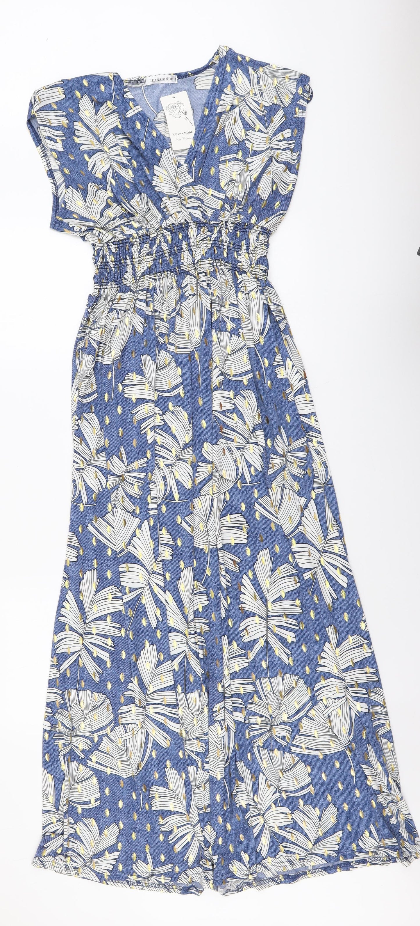 Leana Mode Womens Blue Floral Polyester Maxi Size S V-Neck Pullover