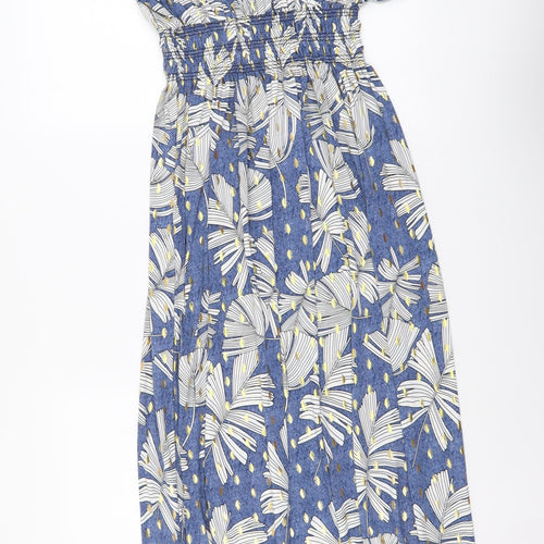 Leana Mode Womens Blue Floral Polyester Maxi Size S V-Neck Pullover