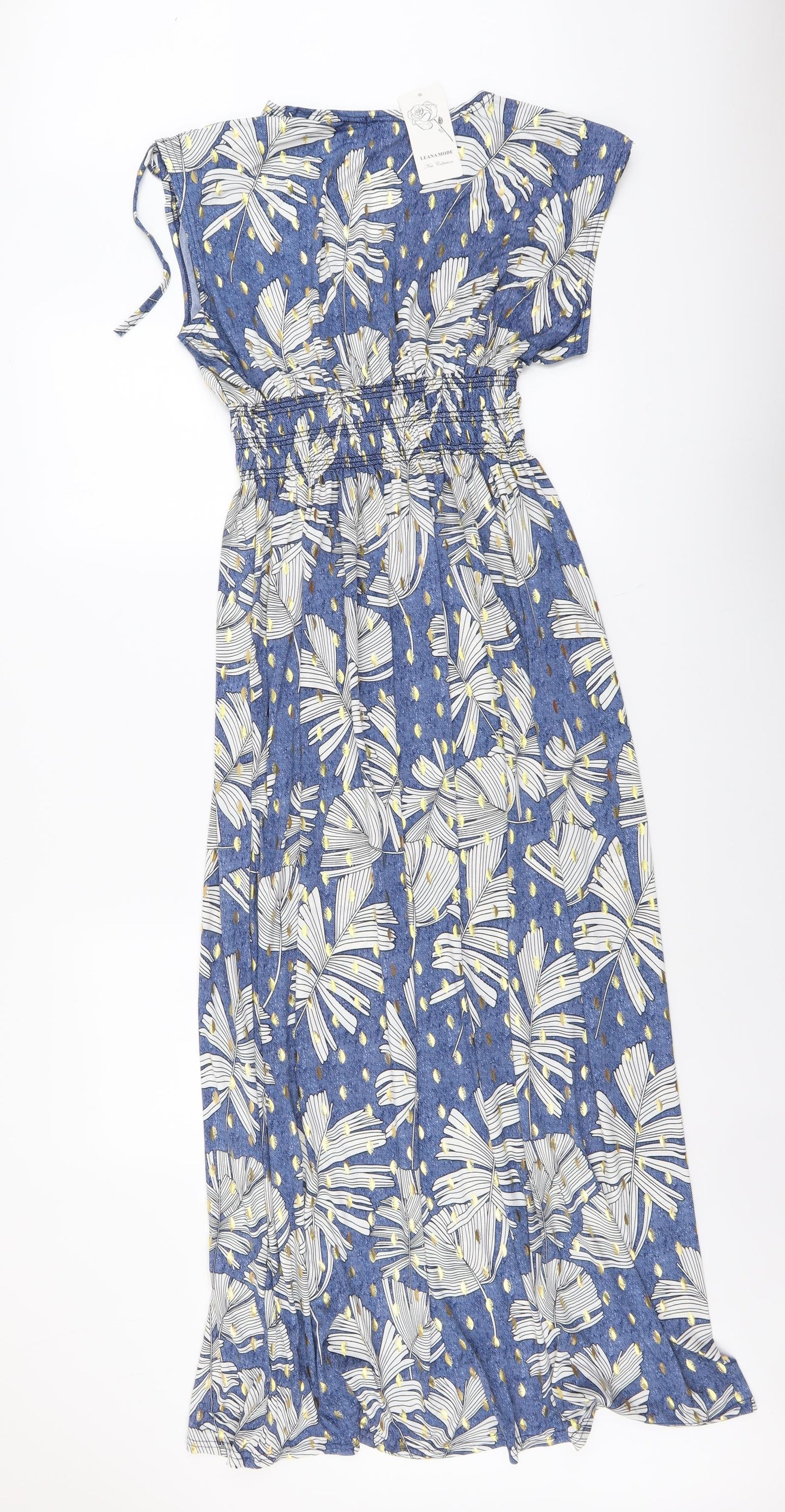 Leana Mode Womens Blue Floral Polyester Maxi Size S V-Neck Pullover