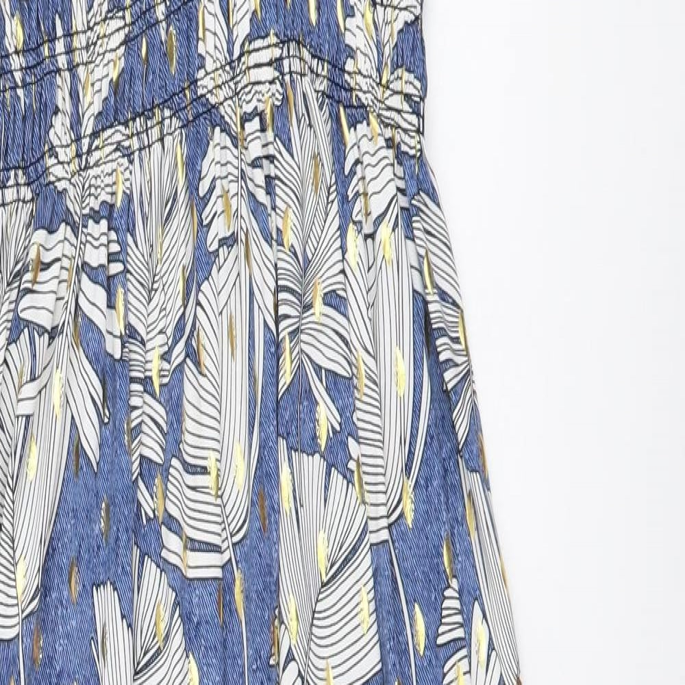 Leana Mode Womens Blue Floral Polyester Maxi Size S V-Neck Pullover