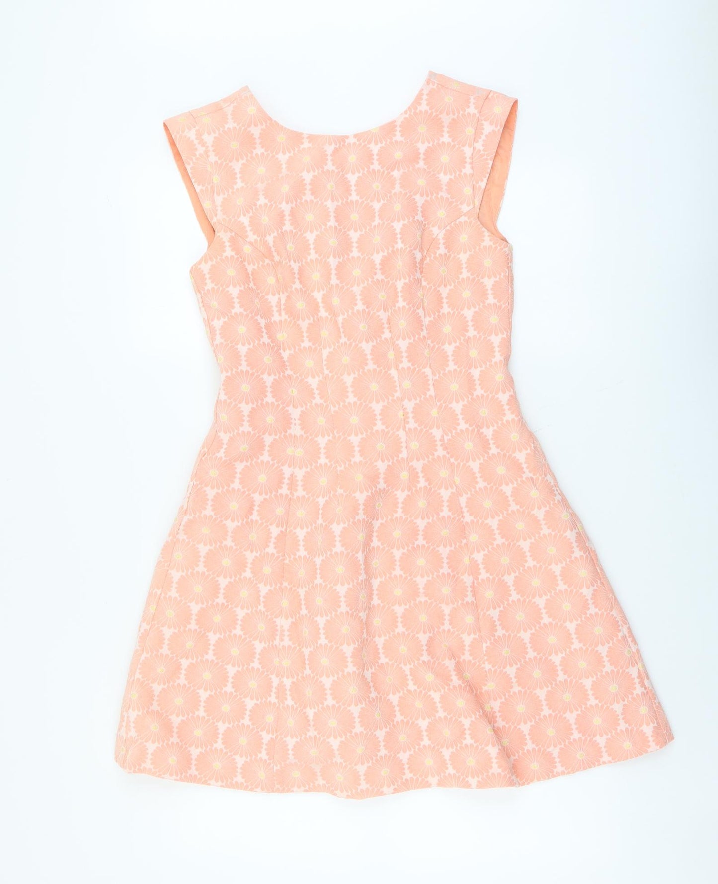 Oasis Womens Orange Geometric Polyester Fit & Flare Size 10 Round Neck Zip