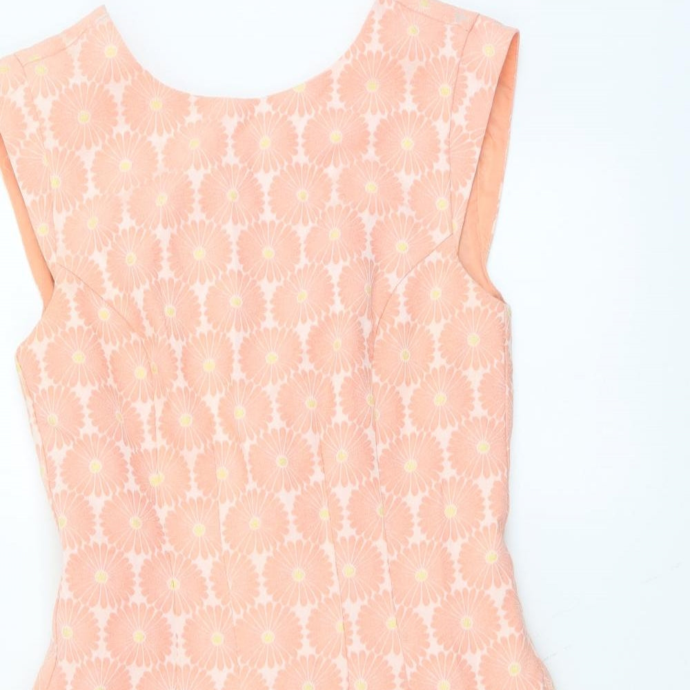 Oasis Womens Orange Geometric Polyester Fit & Flare Size 10 Round Neck Zip