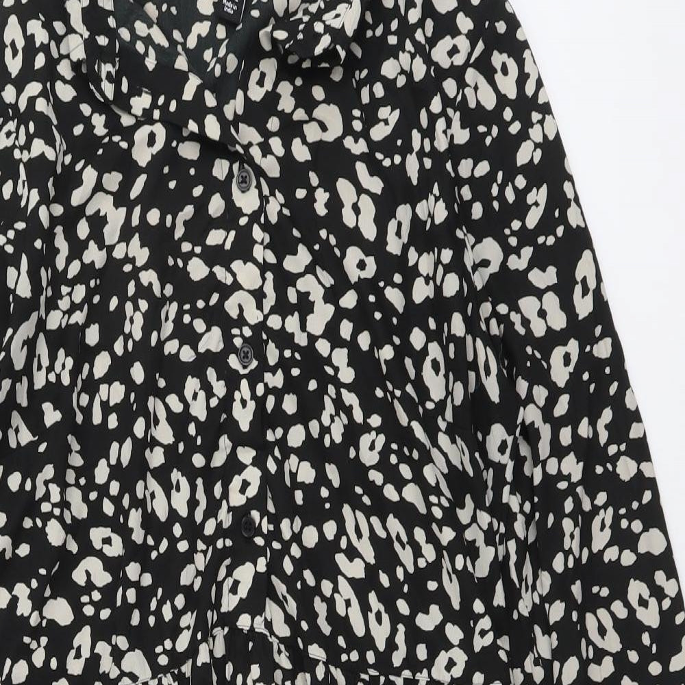 New Look Womens Black Geometric Polyester Shirt Dress Size 12 Collared Button