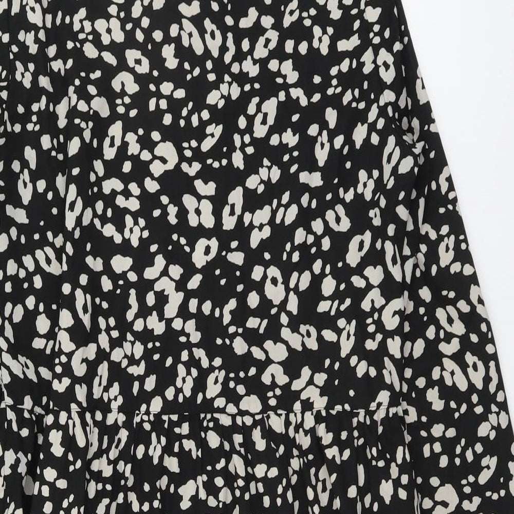 New Look Womens Black Geometric Polyester Shirt Dress Size 12 Collared Button