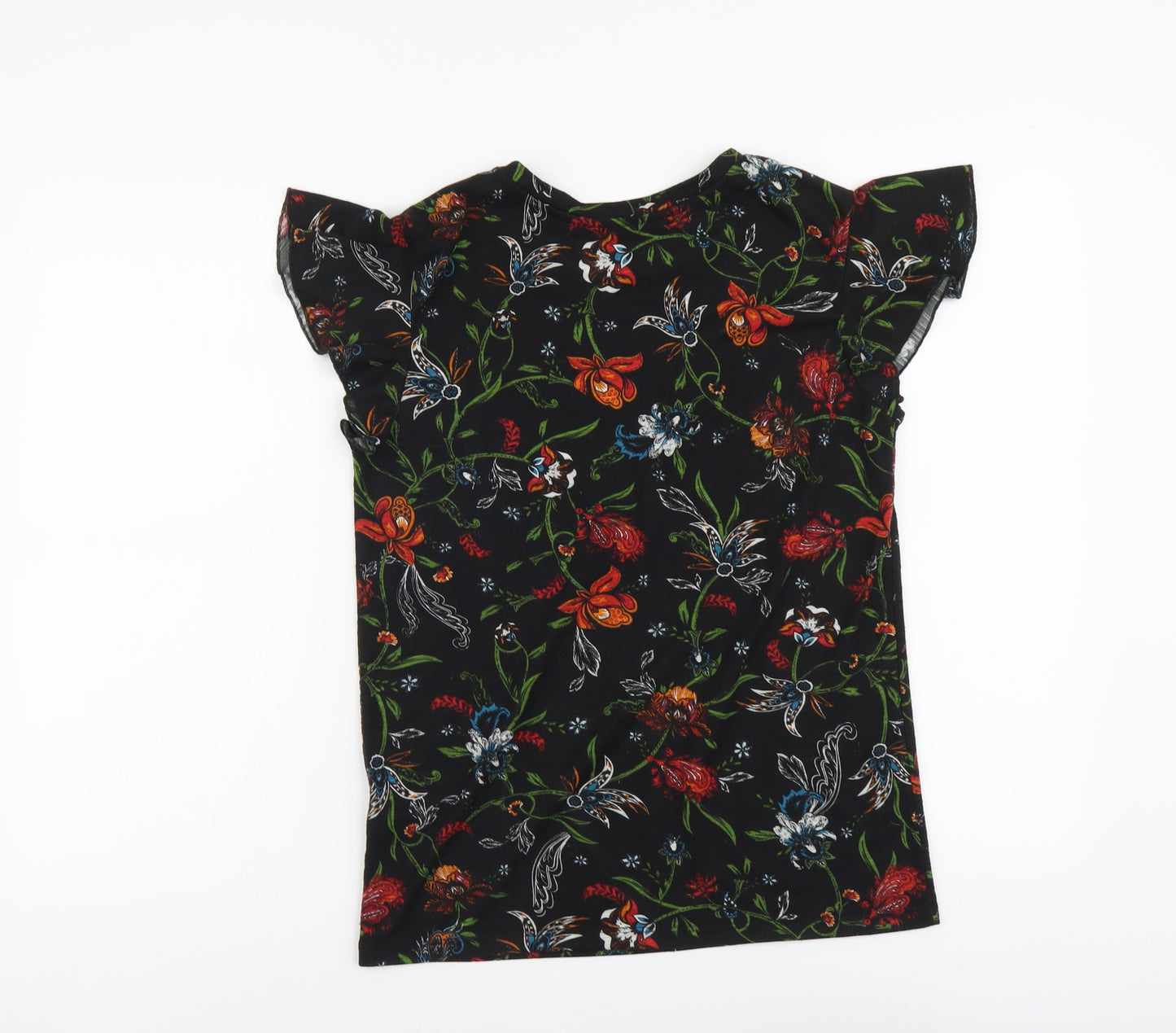 Per Una Womens Black Floral Polyester Basic Blouse Size 8 Scoop Neck