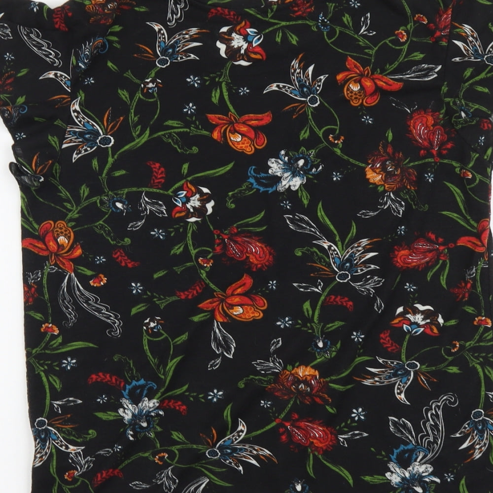 Per Una Womens Black Floral Polyester Basic Blouse Size 8 Scoop Neck