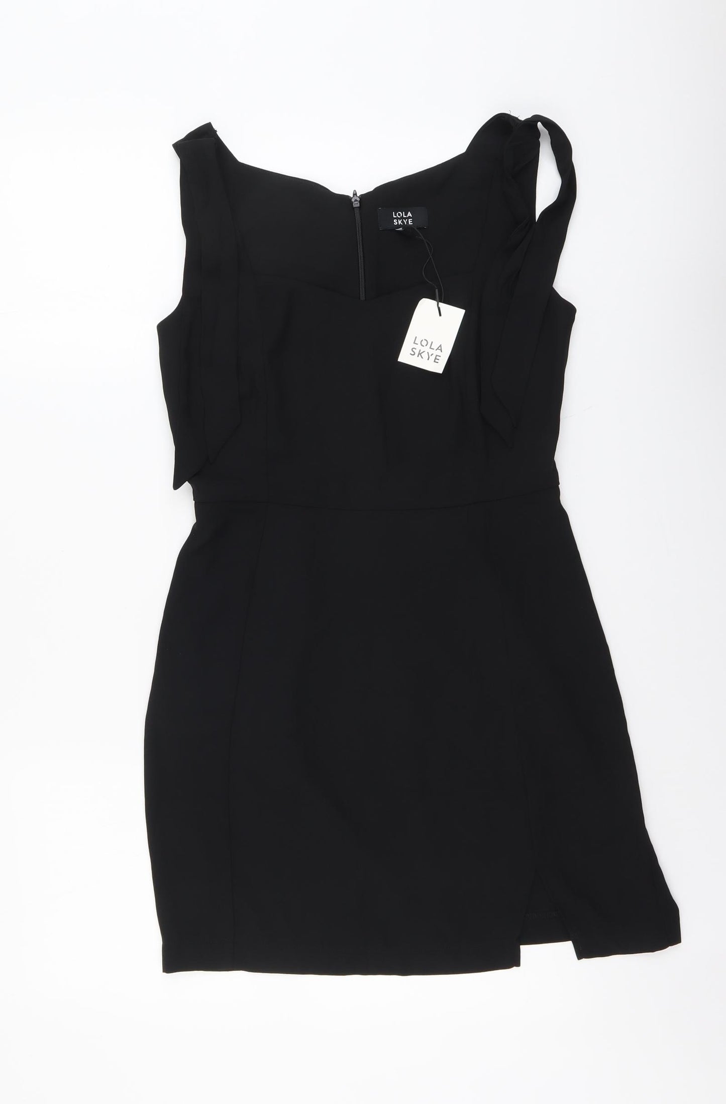 Lola Skye Womens Black Polyester A-Line Size 8 Scoop Neck Zip