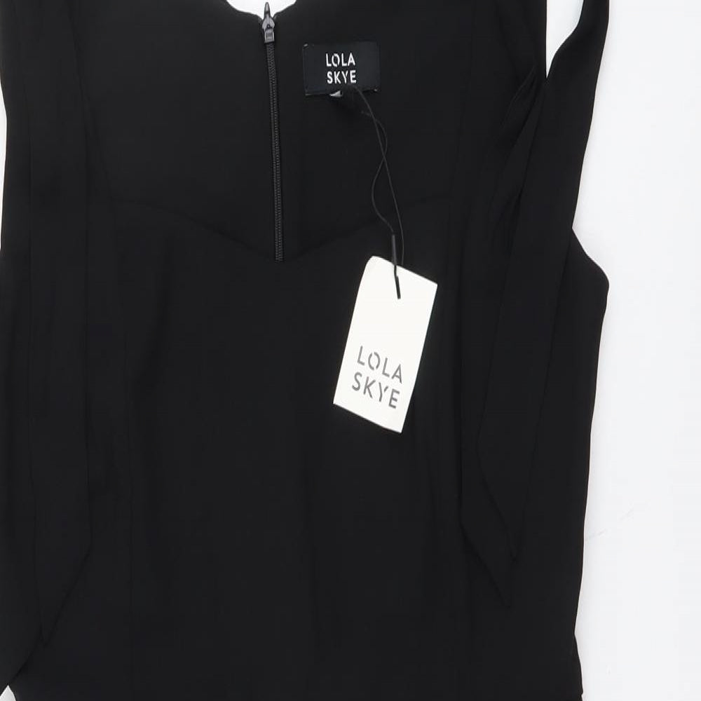 Lola Skye Womens Black Polyester A-Line Size 8 Scoop Neck Zip