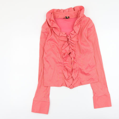 Unique Womens Pink Striped Polyester Basic Blouse Size 4 V-Neck