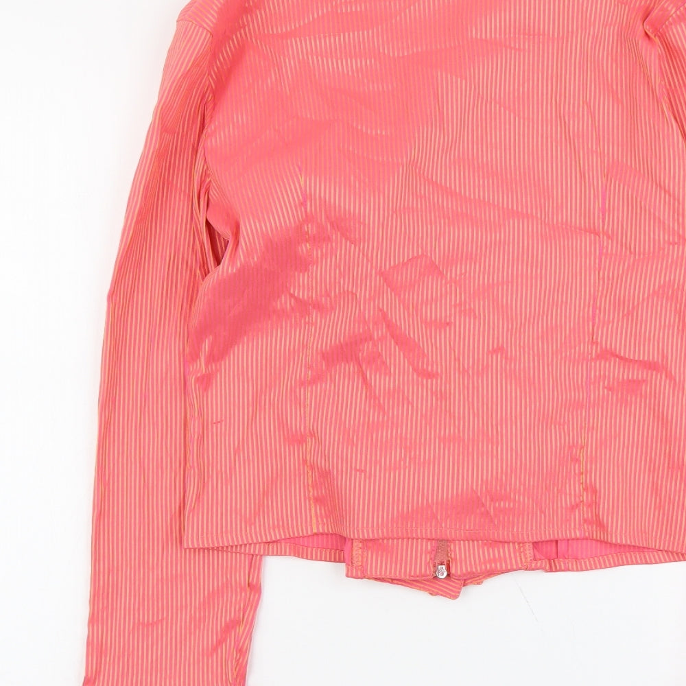 Unique Womens Pink Striped Polyester Basic Blouse Size 4 V-Neck