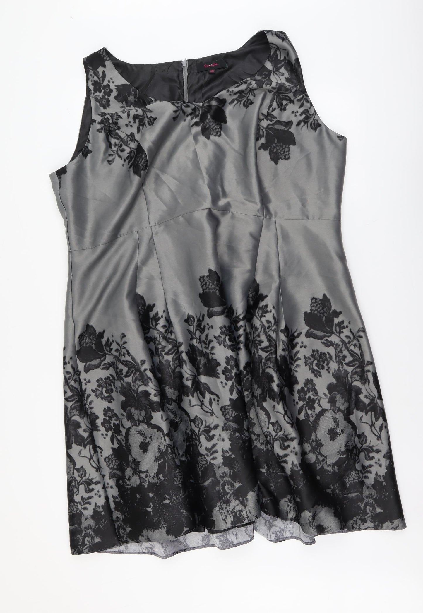 Simply Be Womens Grey Floral Polyester A-Line Size 24 Boat Neck Zip