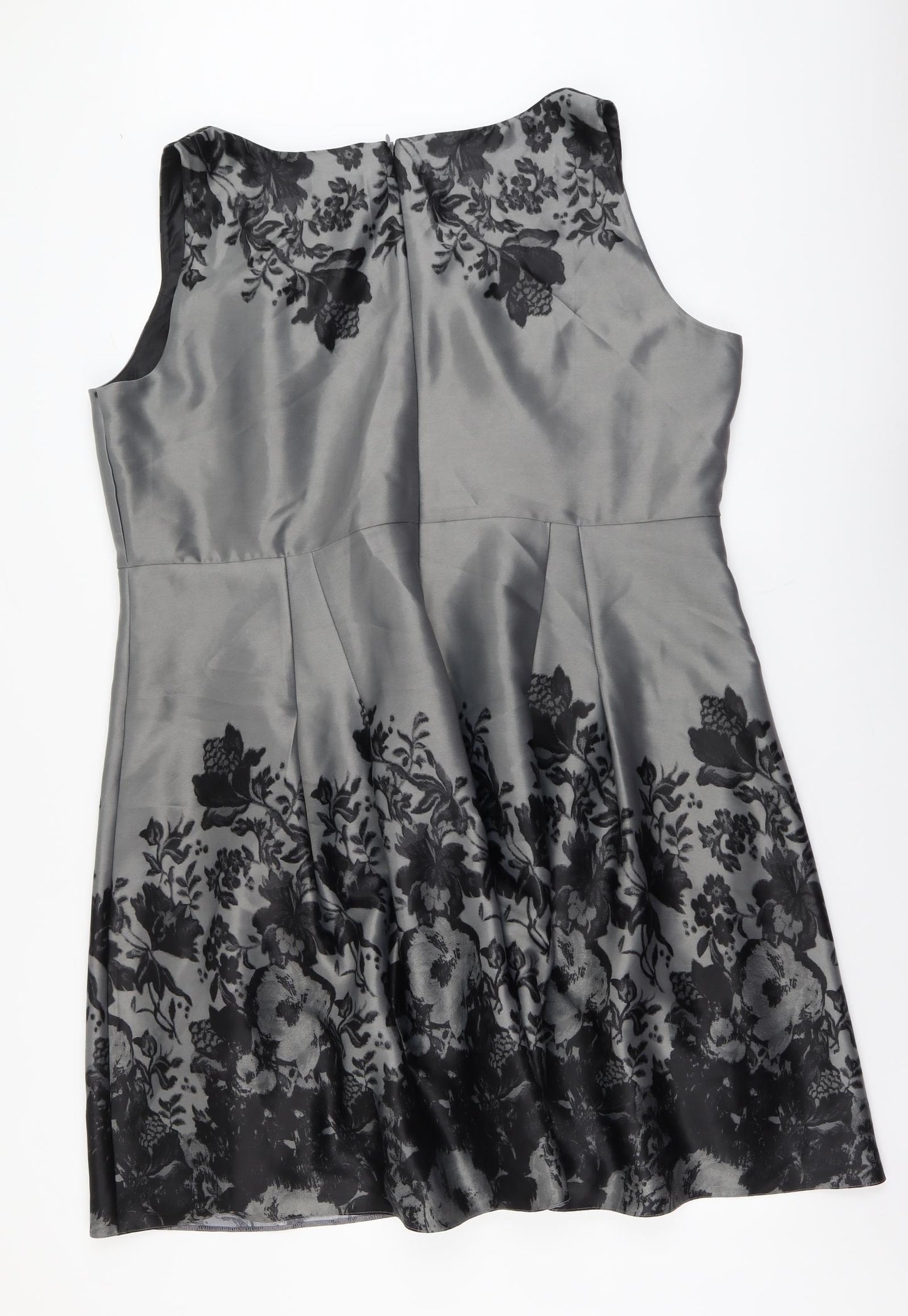 Simply Be Womens Grey Floral Polyester A-Line Size 24 Boat Neck Zip