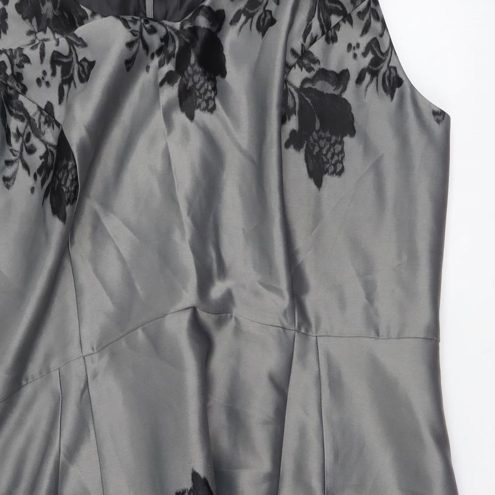 Simply Be Womens Grey Floral Polyester A-Line Size 24 Boat Neck Zip