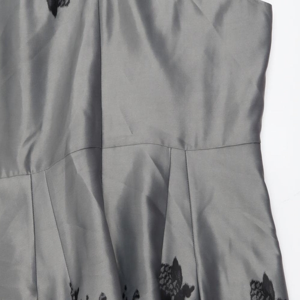 Simply Be Womens Grey Floral Polyester A-Line Size 24 Boat Neck Zip