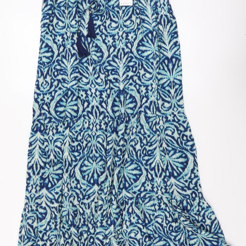 Papaya Womens Blue Floral Viscose Peasant Skirt Size 14 Drawstring