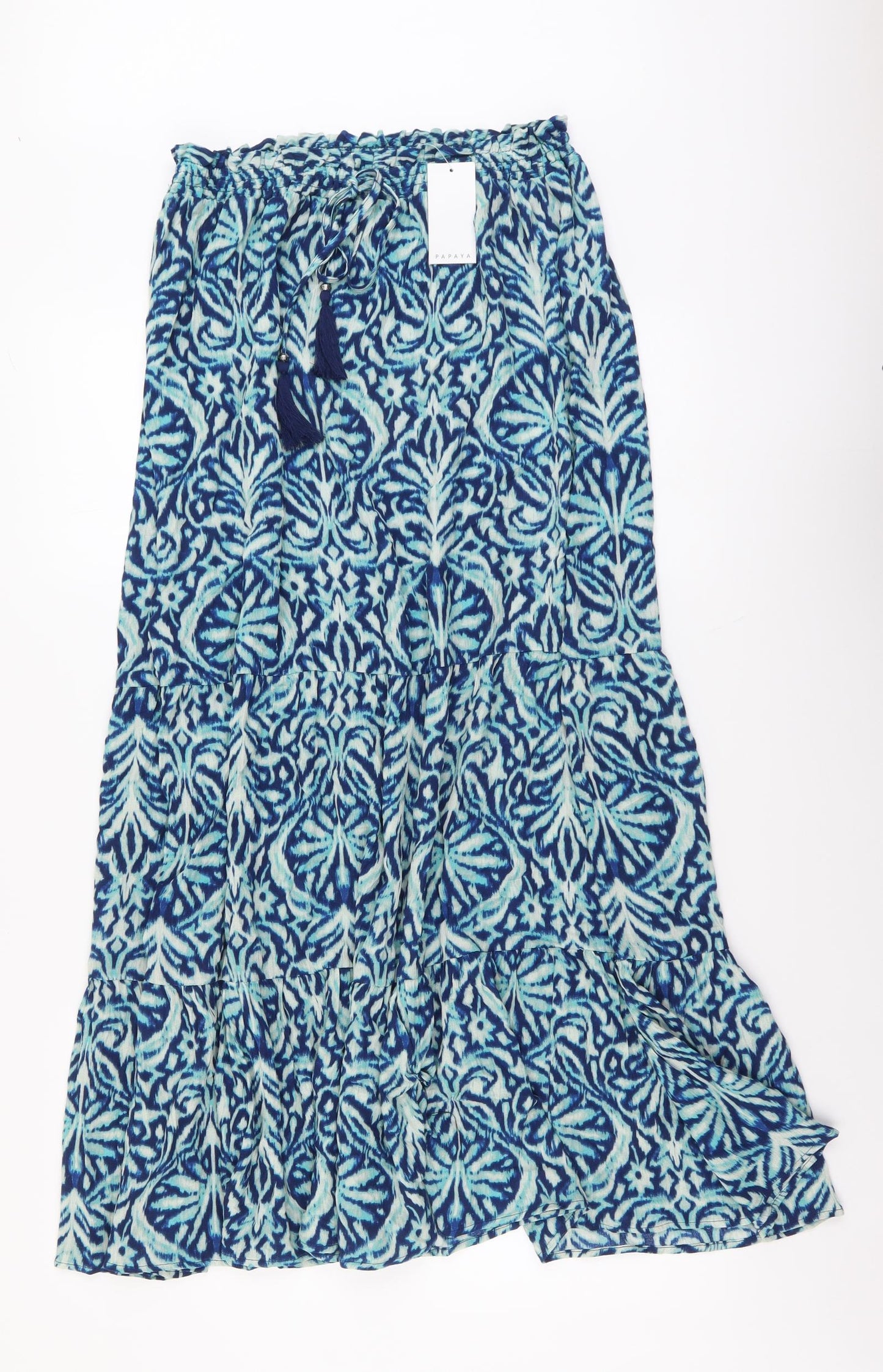 Papaya Womens Blue Floral Viscose Peasant Skirt Size 14 Drawstring