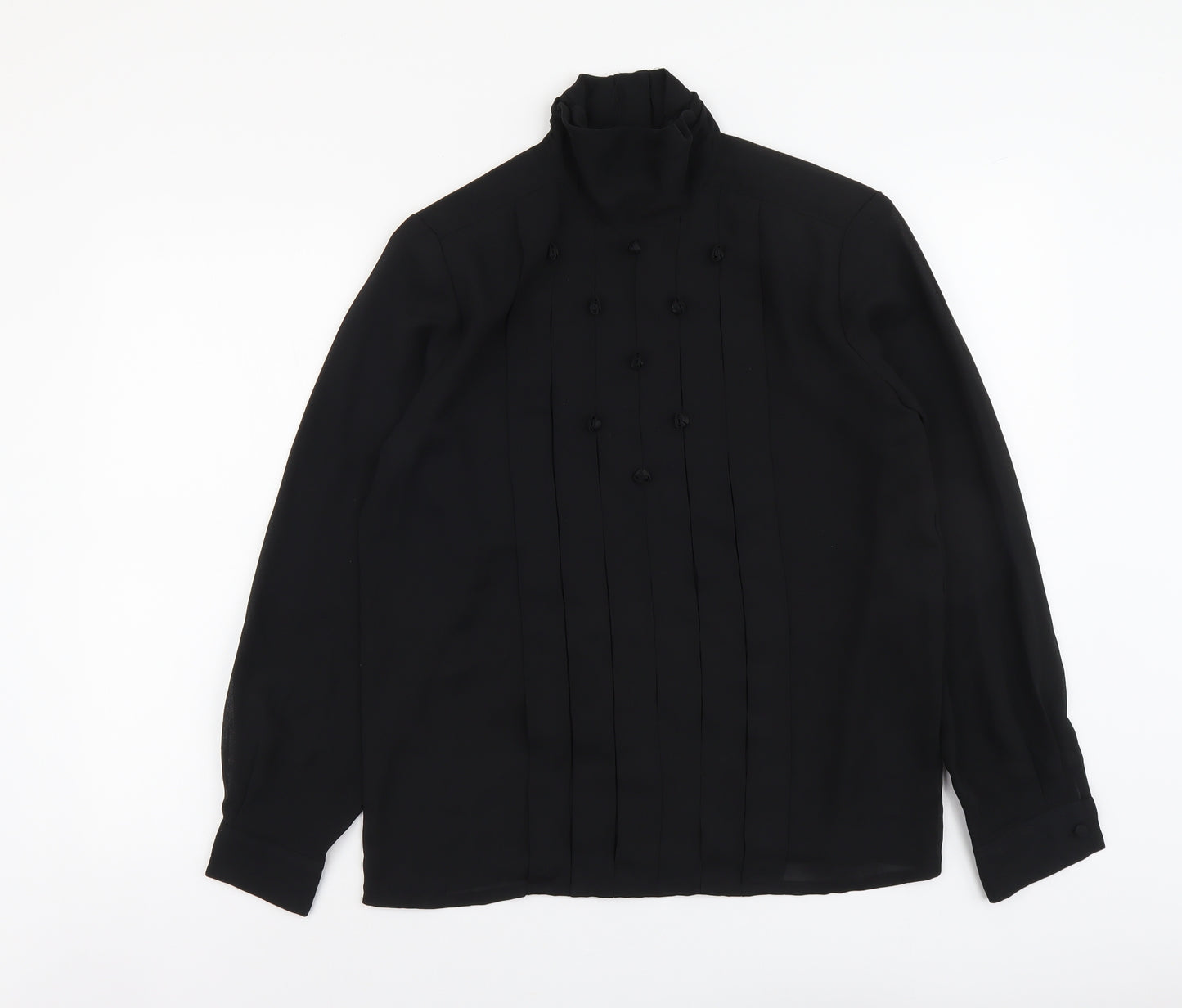 Collection Womens Black Polyester Basic Blouse Size 10 High Neck