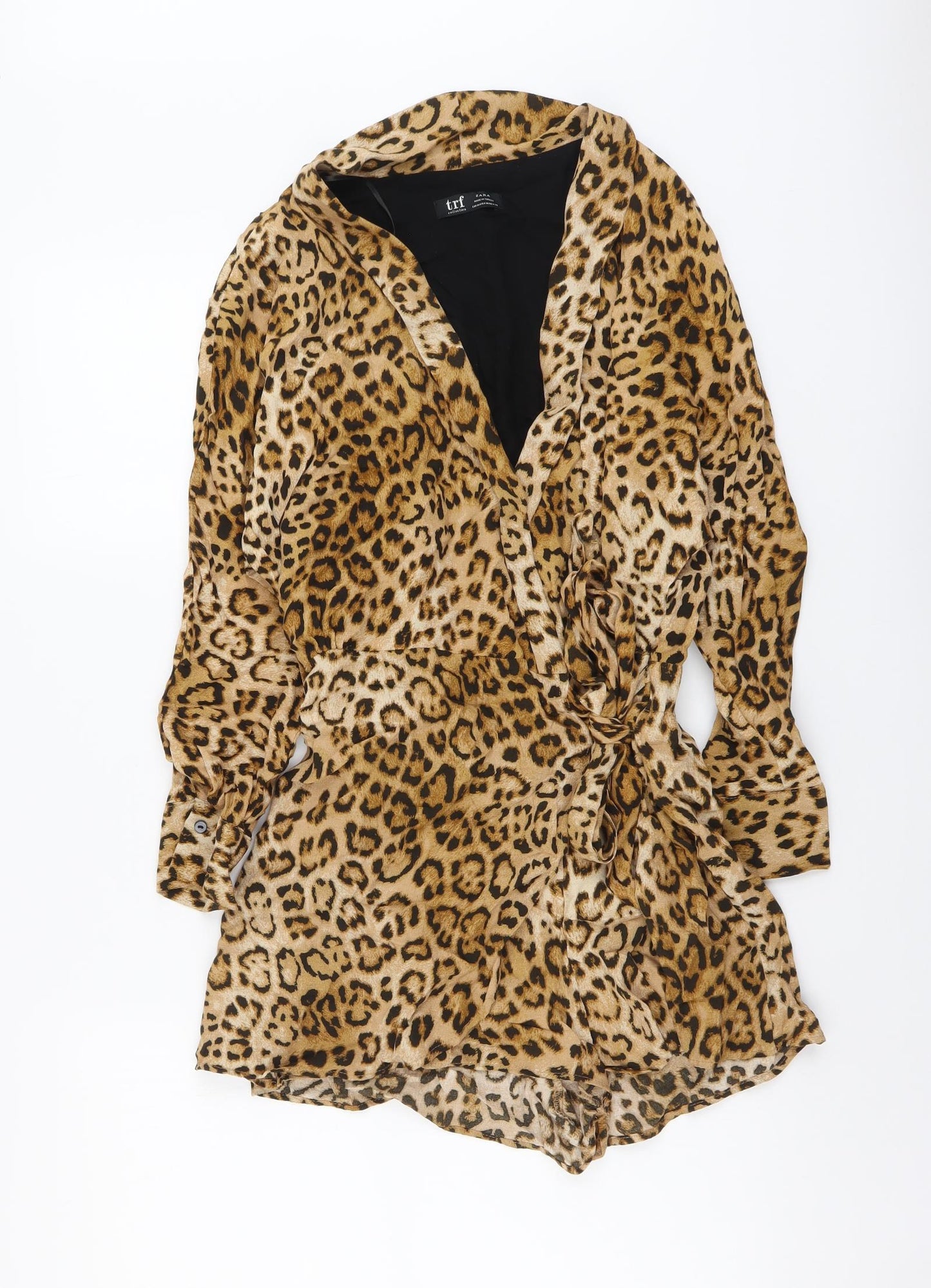 Zara Womens Brown Animal Print Polyester Playsuit One-Piece Size M Zip