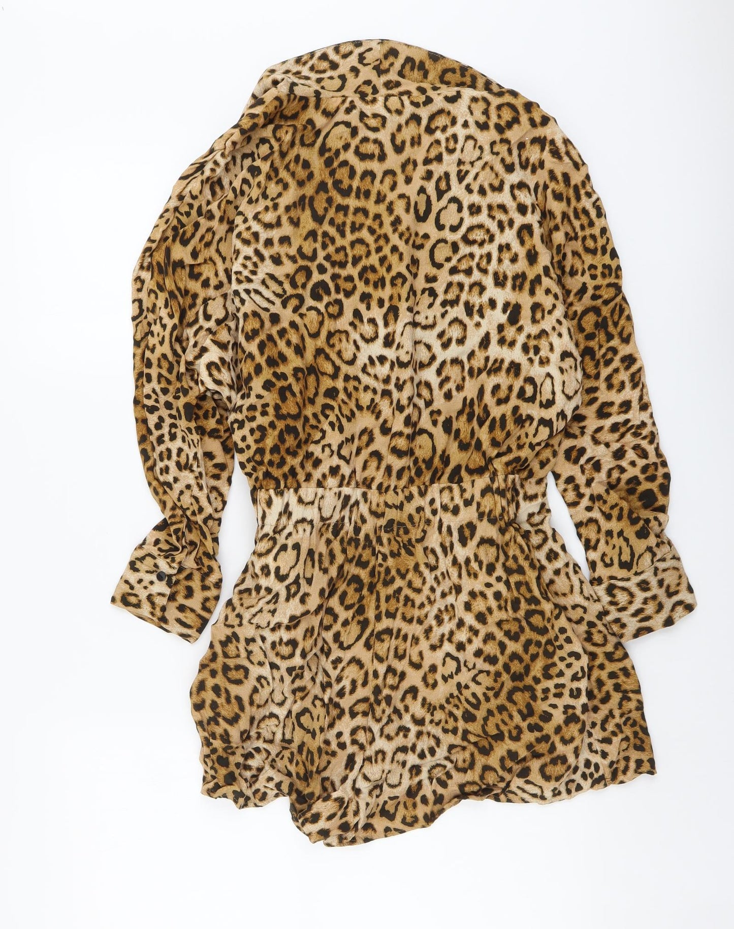Zara Womens Brown Animal Print Polyester Playsuit One-Piece Size M Zip