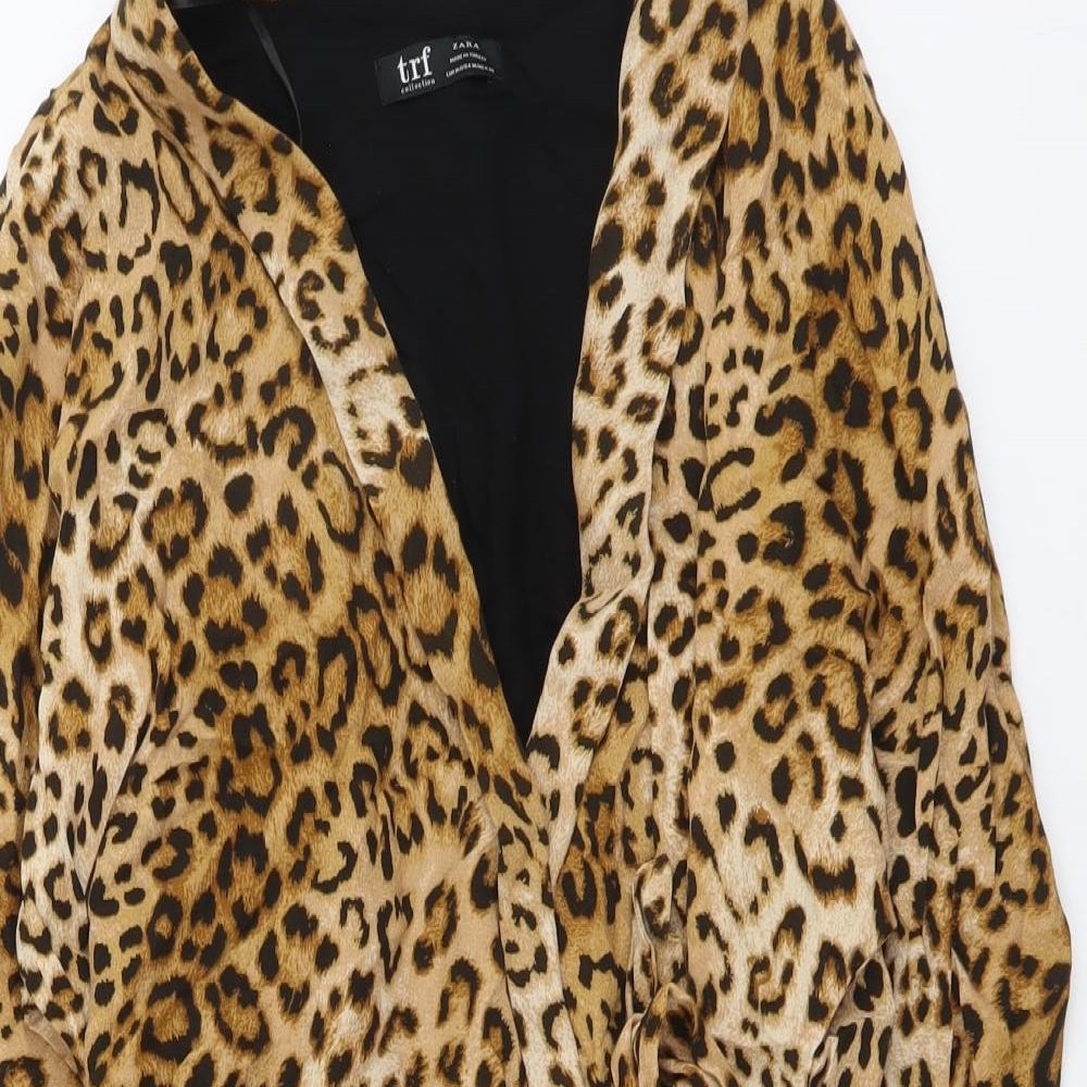 Zara Womens Brown Animal Print Polyester Playsuit One-Piece Size M Zip