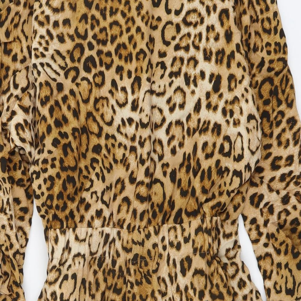 Zara Womens Brown Animal Print Polyester Playsuit One-Piece Size M Zip