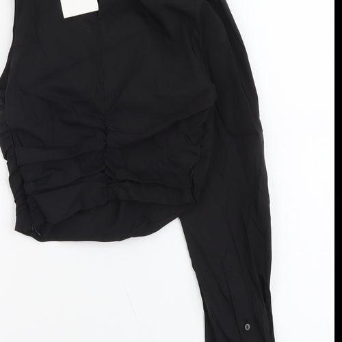 Zara Womens Black Polyester Cropped Blouse Size XS One Shoulder - Ruched
