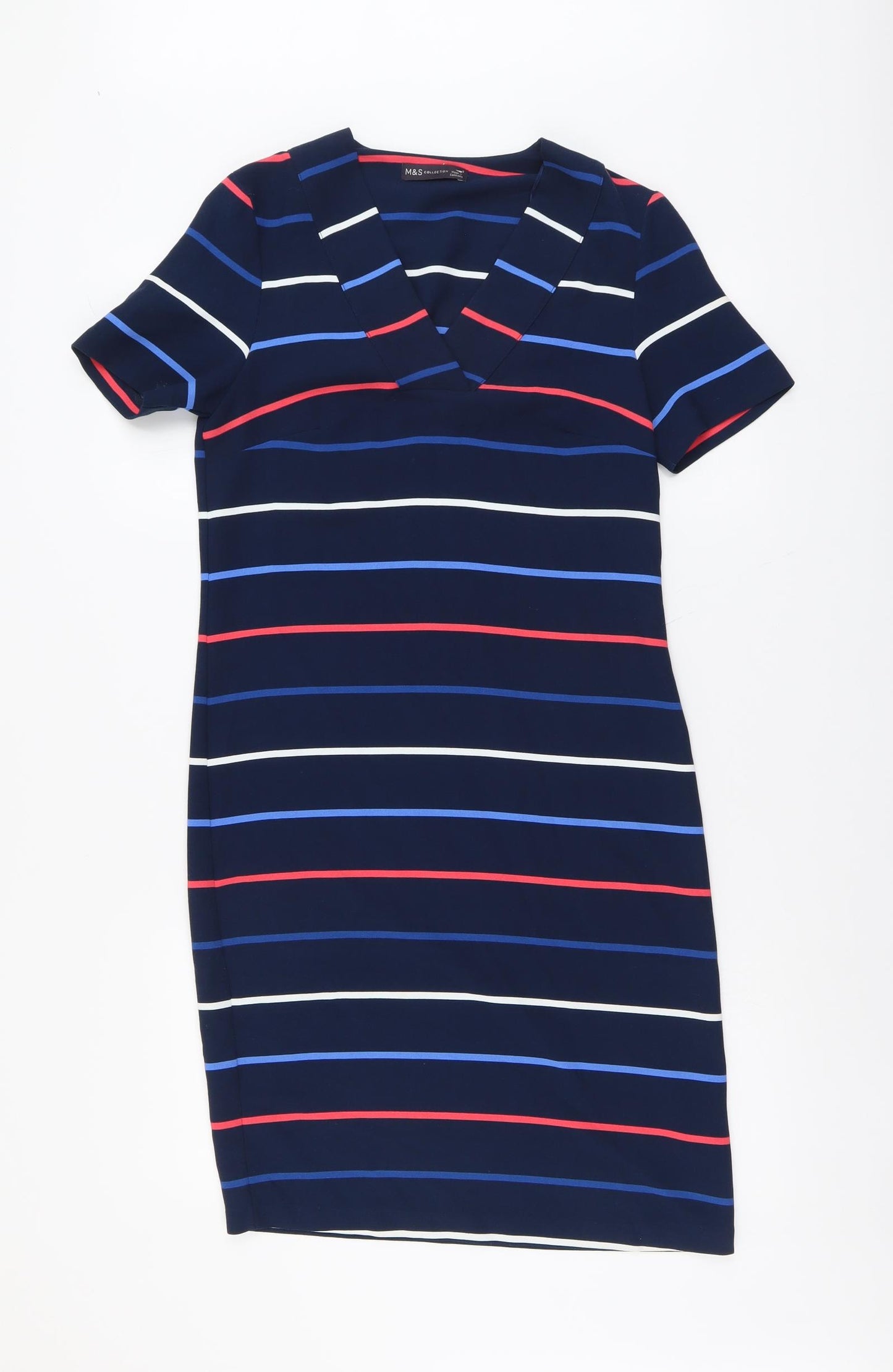 Marks and Spencer Womens Multicoloured Striped Polyester A-Line Size 8 V-Neck Pullover