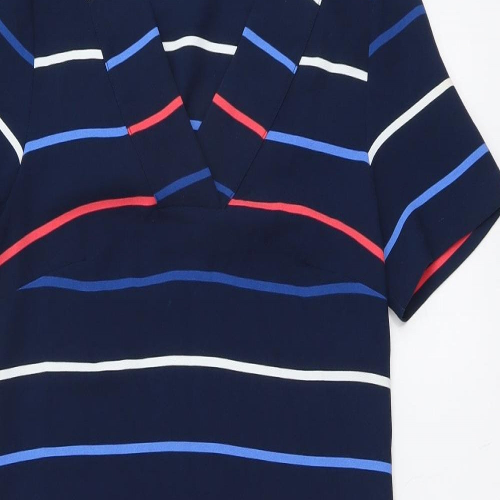 Marks and Spencer Womens Multicoloured Striped Polyester A-Line Size 8 V-Neck Pullover