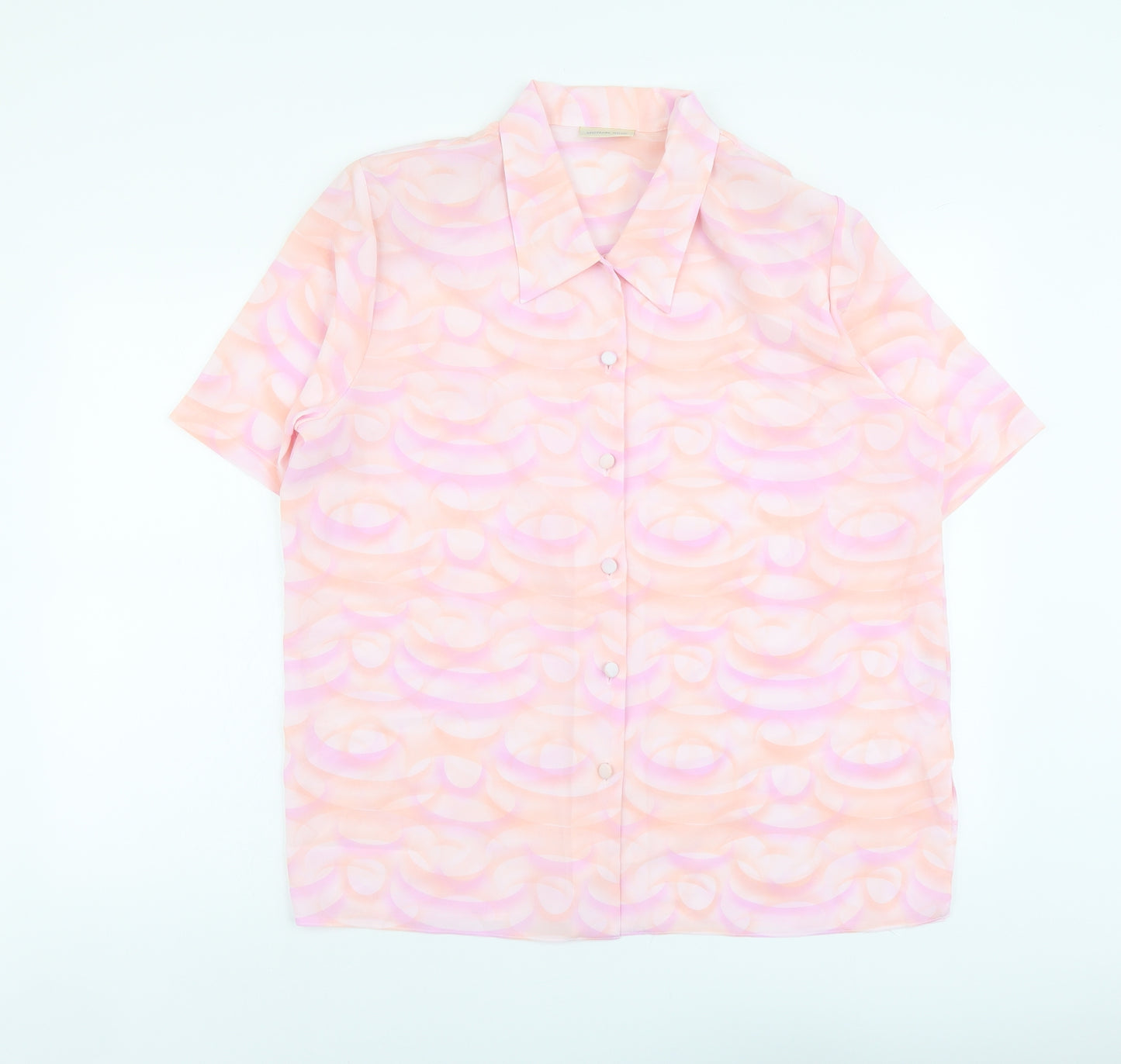 Michael Gold Womens Pink Geometric Polyester Basic Button-Up Size XL Collared