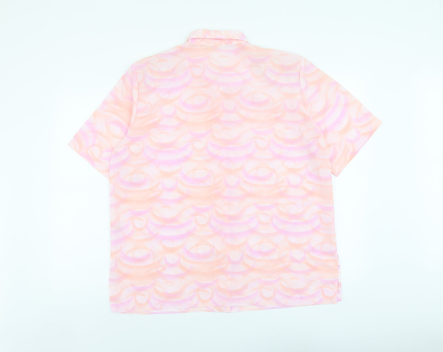Michael Gold Womens Pink Geometric Polyester Basic Button-Up Size XL Collared