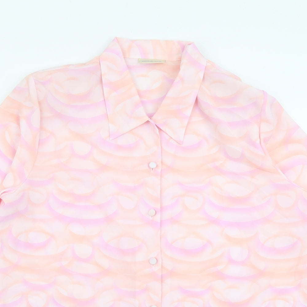Michael Gold Womens Pink Geometric Polyester Basic Button-Up Size XL Collared