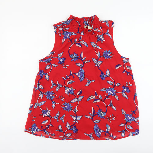 Japana Womens Red Floral Polyester Basic Blouse Size L Mock Neck