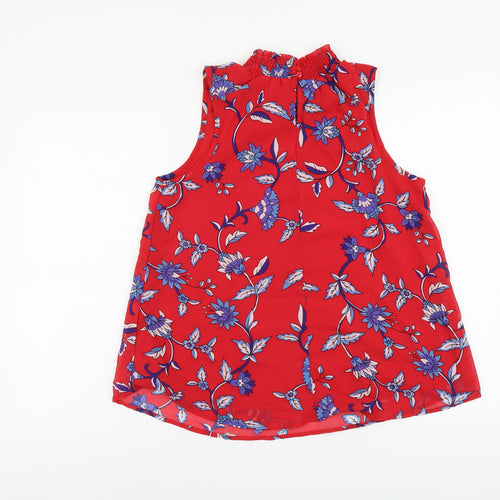 Japana Womens Red Floral Polyester Basic Blouse Size L Mock Neck