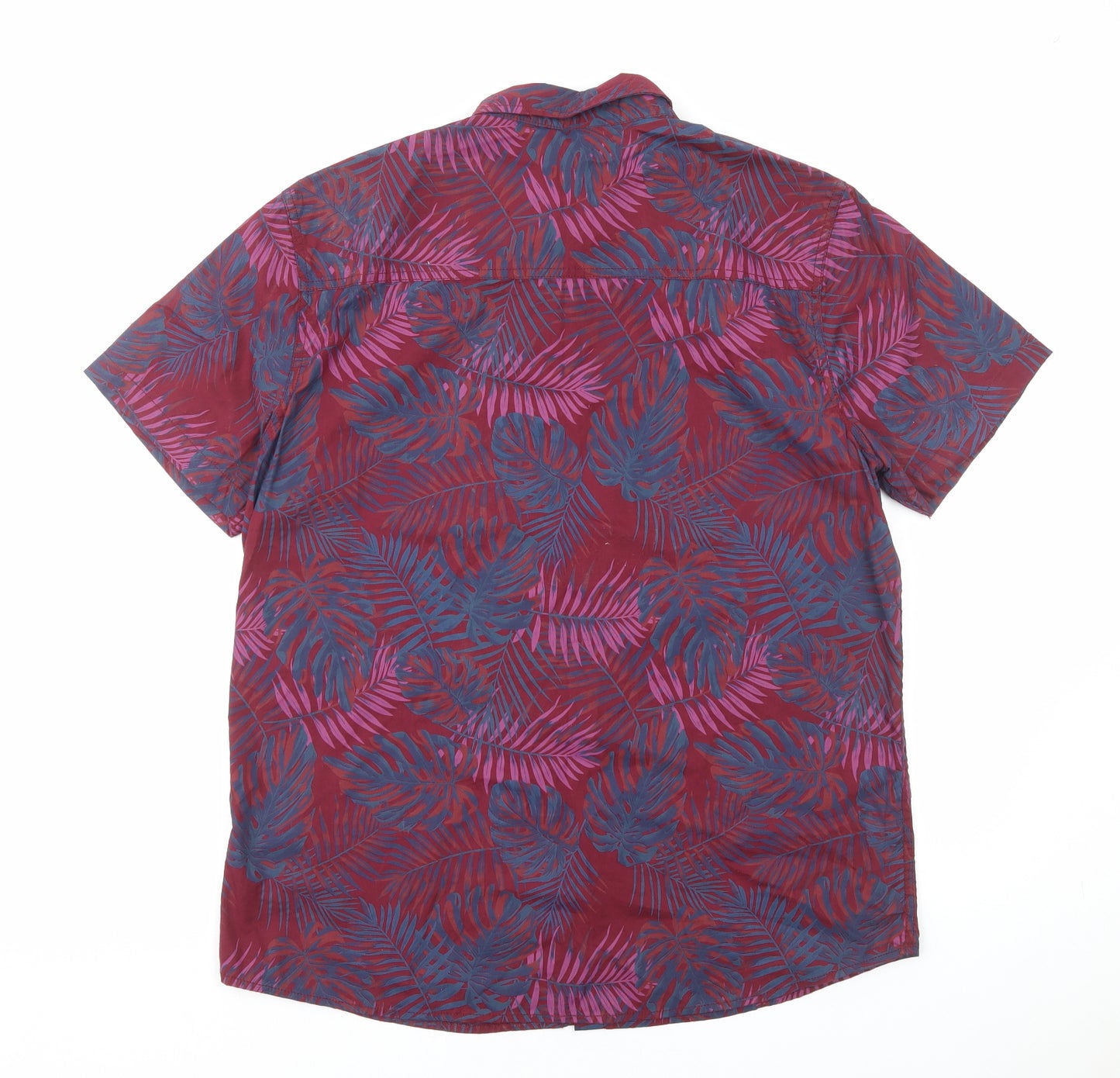 Peacocks Mens Red Geometric Cotton Button-Up Size L Collared Button - Leaf Print