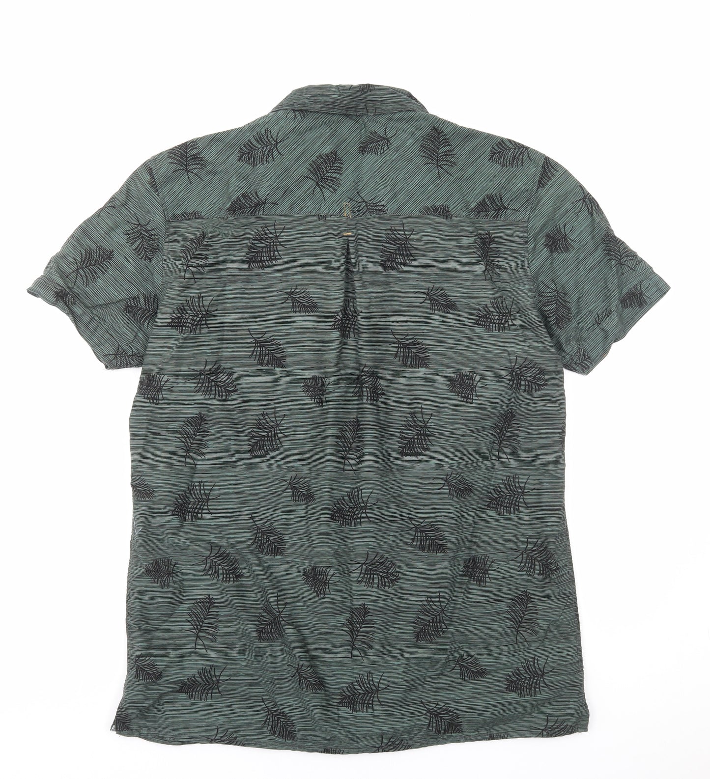 Peacocks Mens Green Geometric Cotton Button-Up Size L Collared Button - Leaf Print