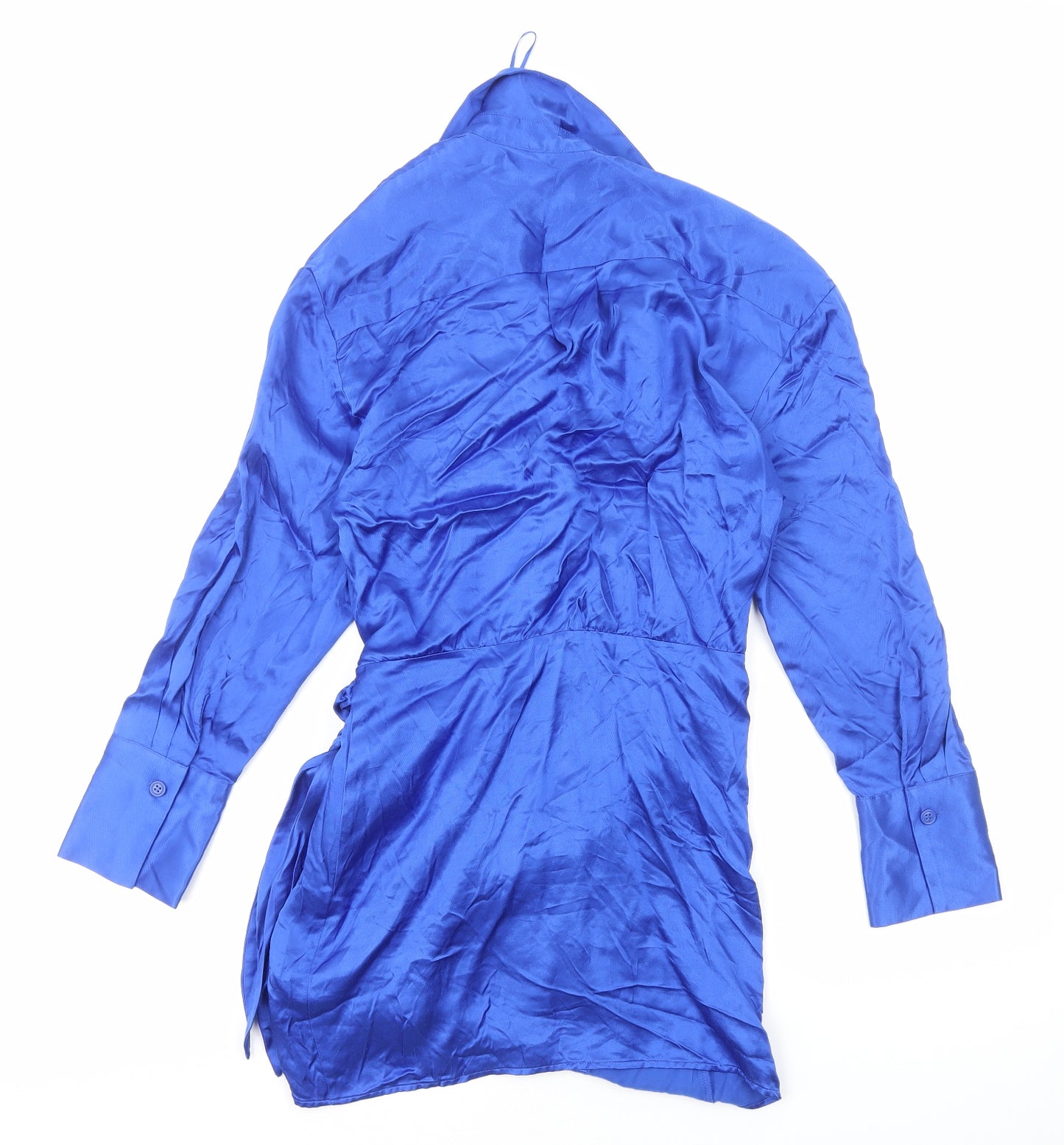 Zara Womens Blue Polyester Shirt Dress Size M Collared Tie