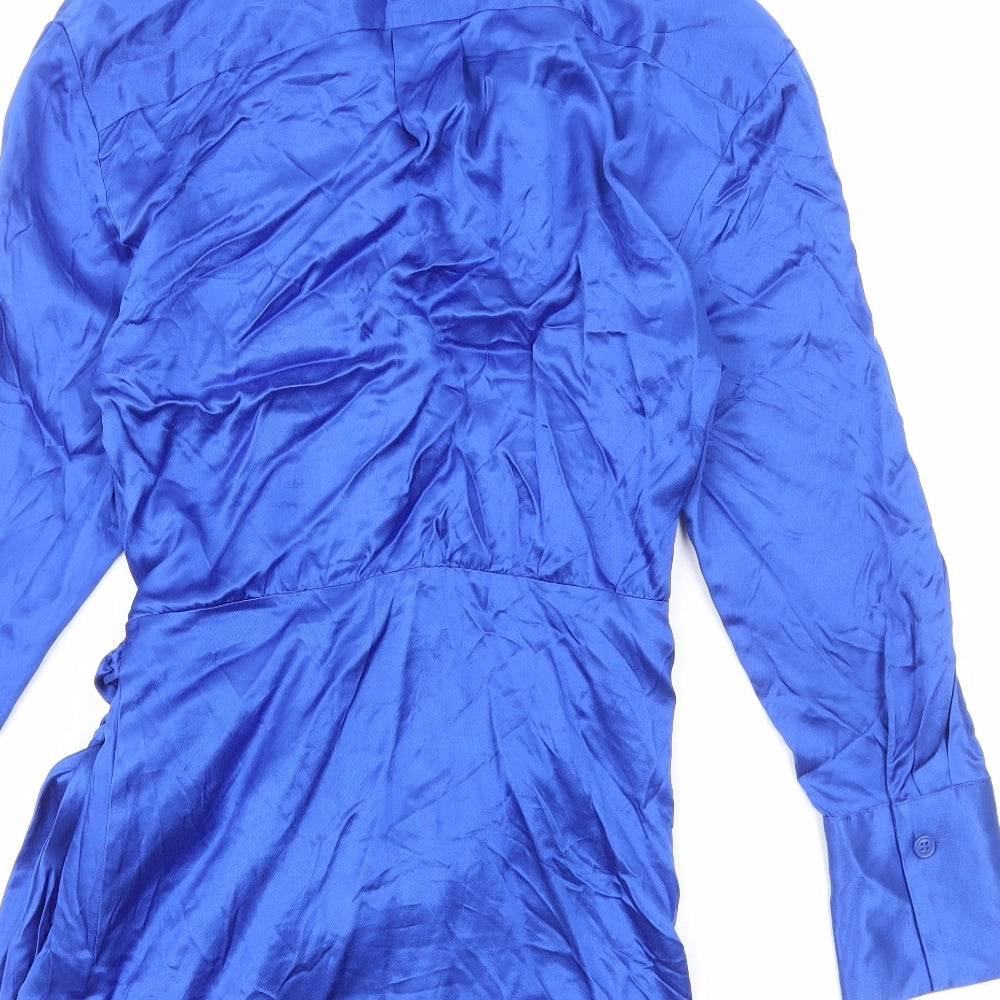 Zara Womens Blue Polyester Shirt Dress Size M Collared Tie