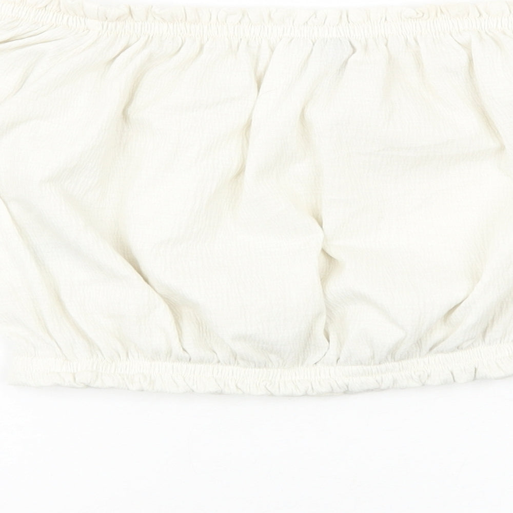 H&M Womens White Floral Viscose Cropped Blouse Size S Off the Shoulder