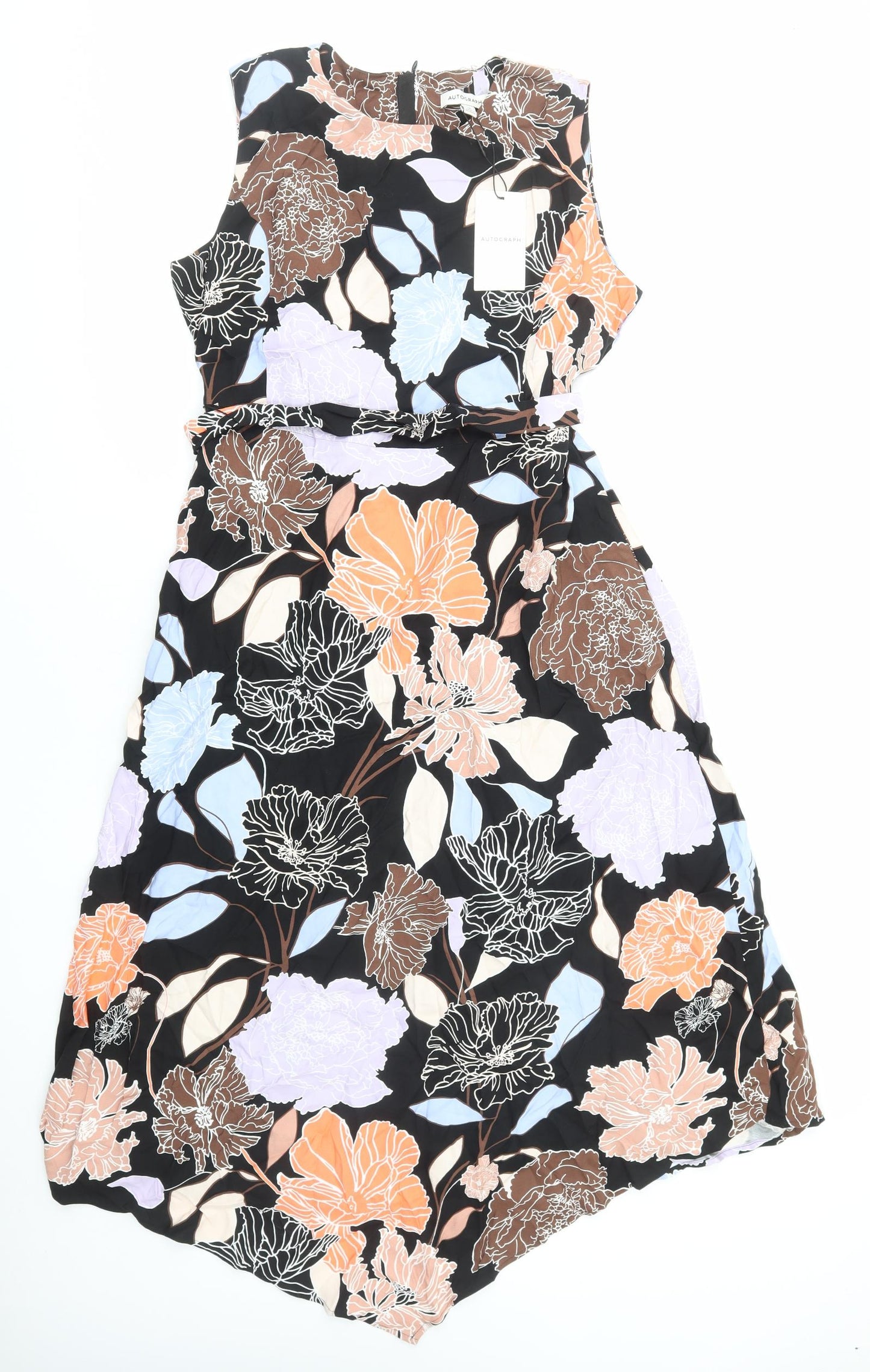 Marks and Spencer Womens Multicoloured Floral Viscose A-Line Size 14 Round Neck Zip