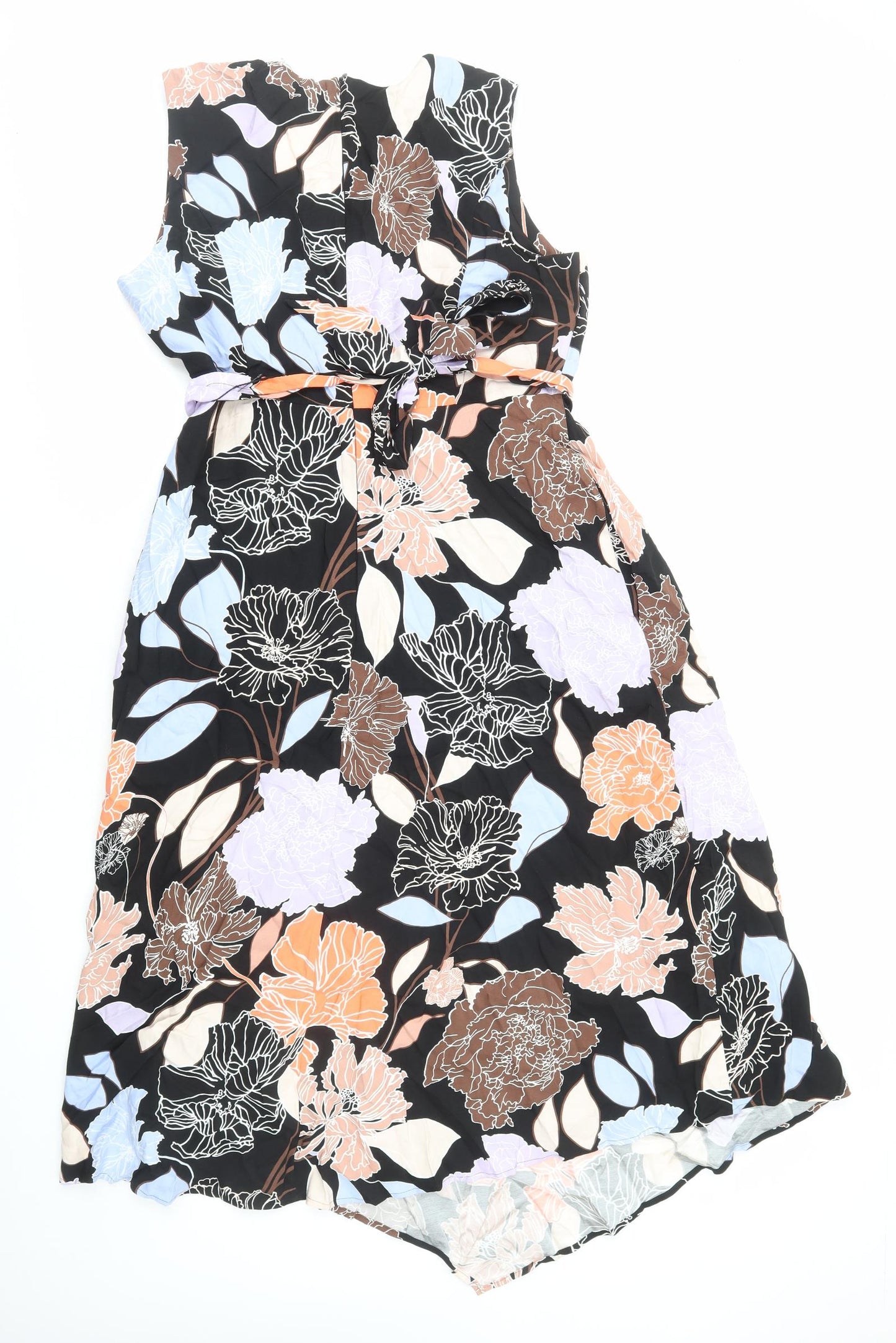 Marks and Spencer Womens Multicoloured Floral Viscose A-Line Size 14 Round Neck Zip