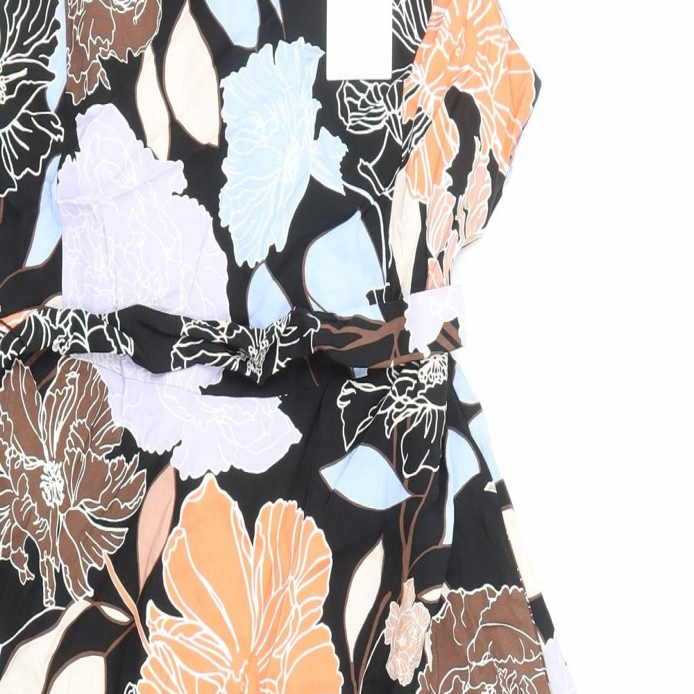 Marks and Spencer Womens Multicoloured Floral Viscose A-Line Size 14 Round Neck Zip