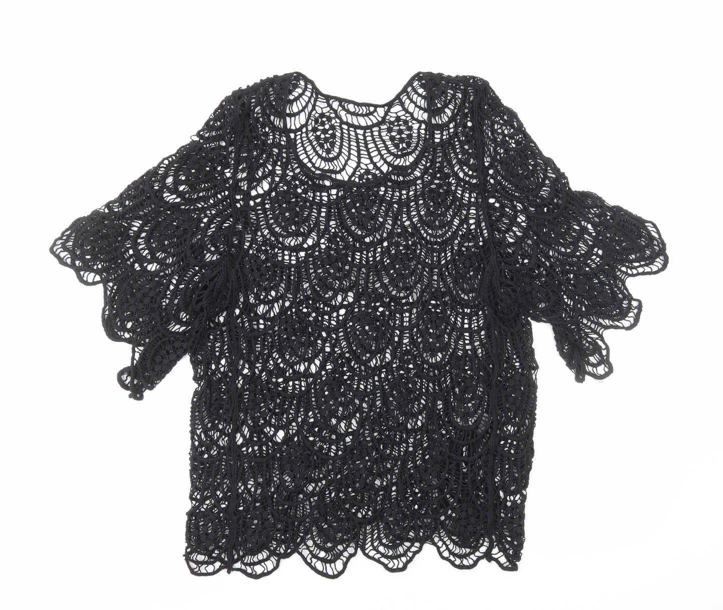 Preworn Womens Black Geometric Cotton Basic Blouse Size M Round Neck