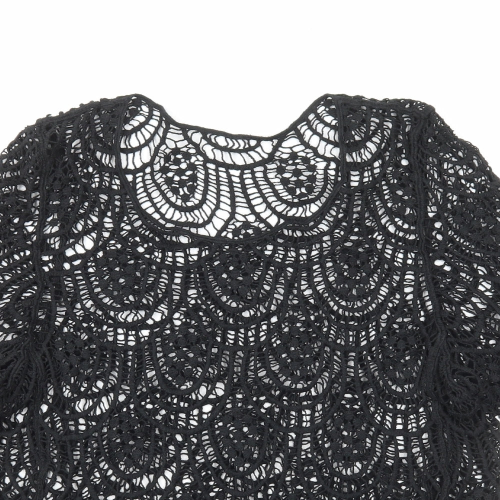 Preworn Womens Black Geometric Cotton Basic Blouse Size M Round Neck