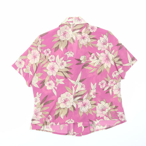 Preworn Womens Pink Floral Polyester Basic Button-Up Size 12 Collared