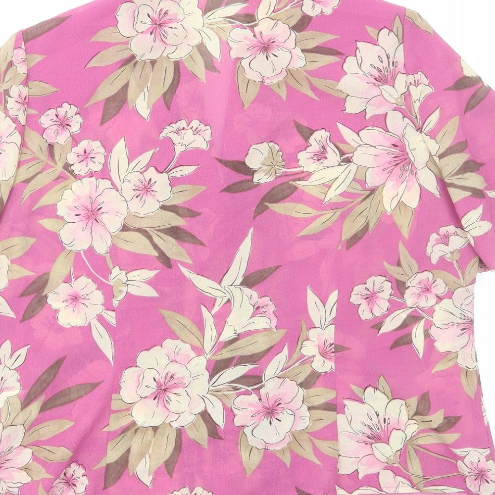 Preworn Womens Pink Floral Polyester Basic Button-Up Size 12 Collared