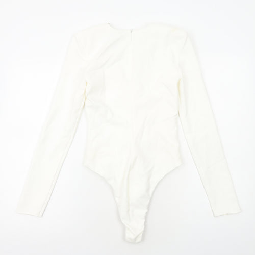 Zara Womens White Polyester Bodysuit One-Piece Size S Zip