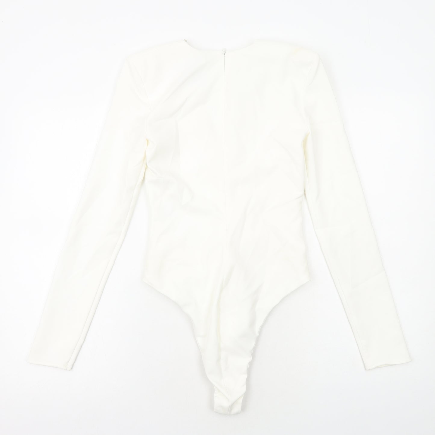 Zara Womens White Polyester Bodysuit One-Piece Size S Zip