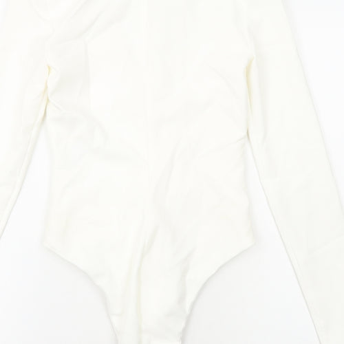 Zara Womens White Polyester Bodysuit One-Piece Size S Zip